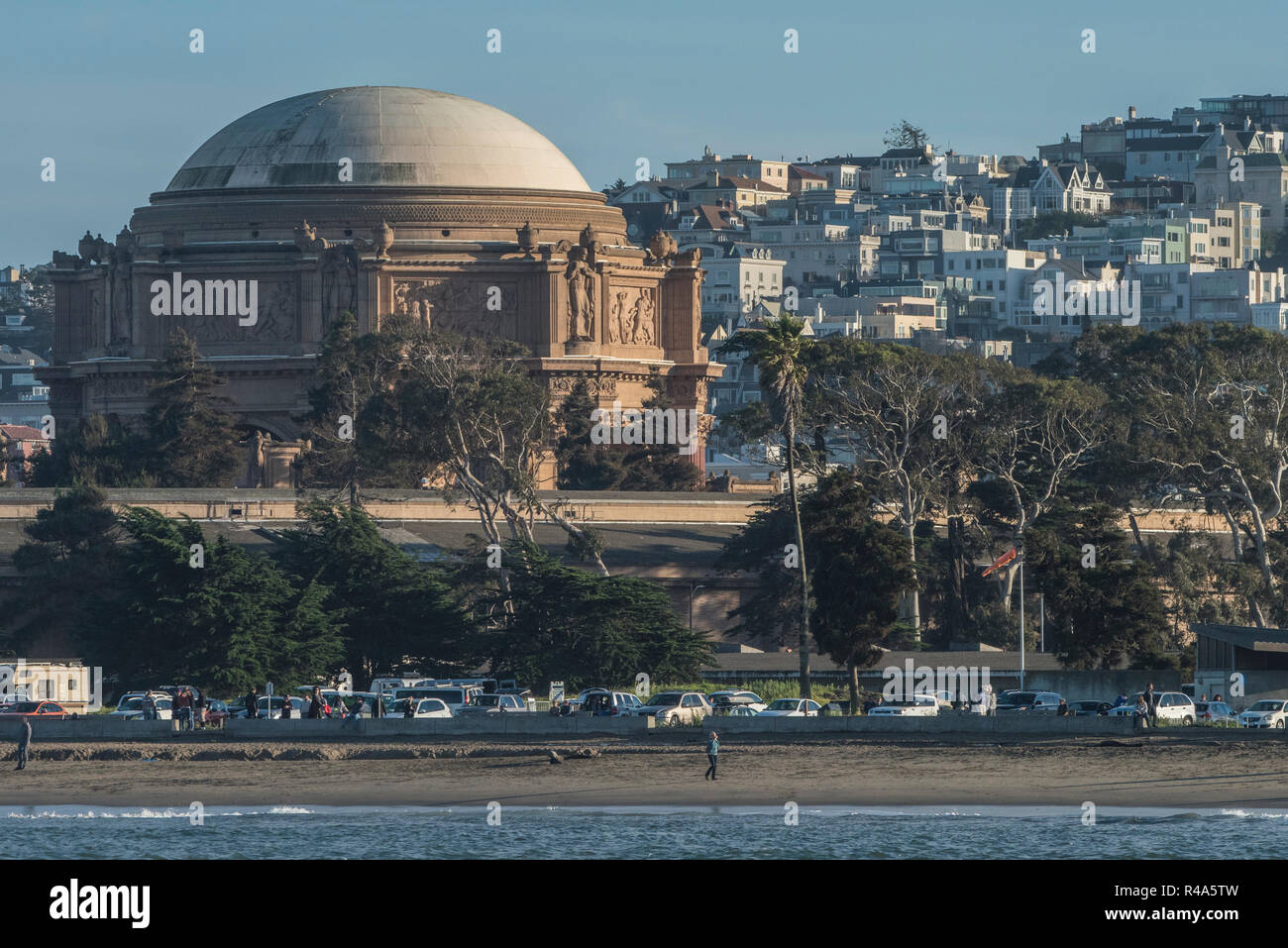 The palace of fine arts theatre in San Francisco as seen from golden gate strait from a boat. Stock Photo