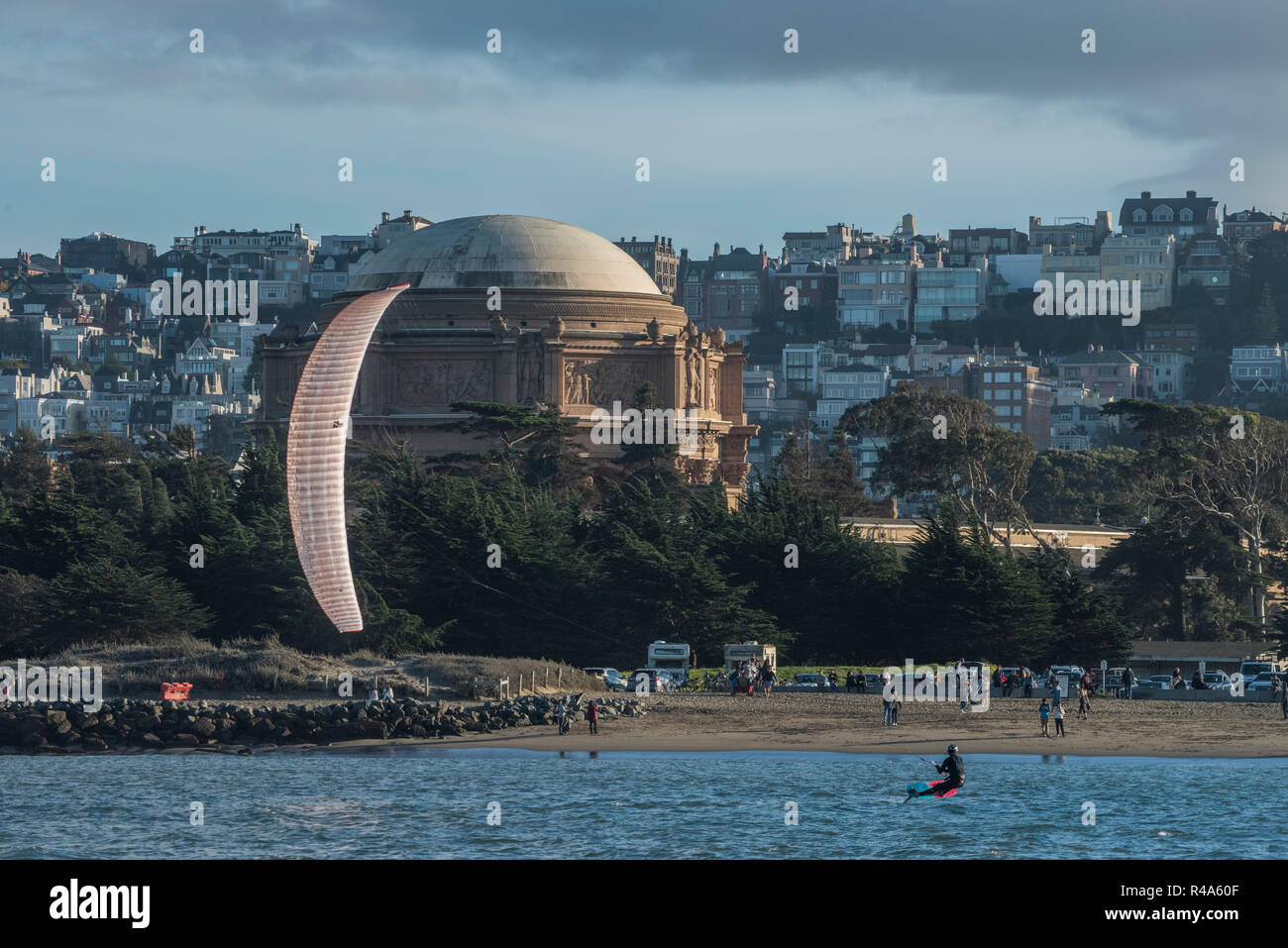 The palace of fine arts theatre as seen from golden gate strait from a boat. Stock Photo
