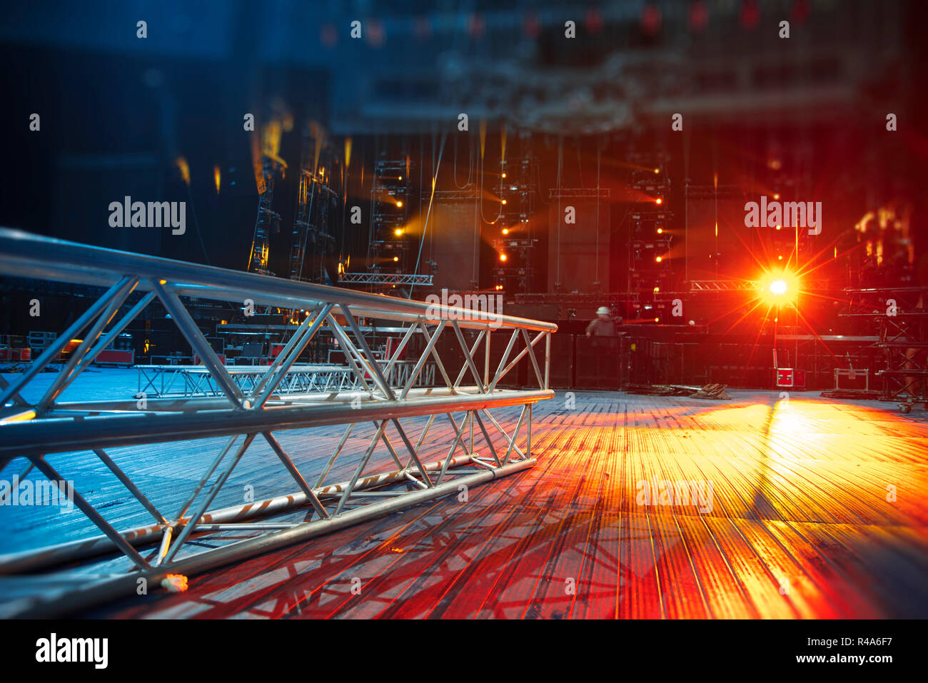 Preparing the stage for a concert in the open air Stock Photo - Alamy