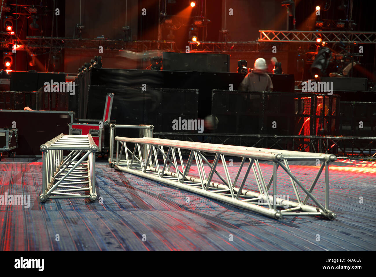 Preparing the stage for a concert in the open air Stock Photo - Alamy