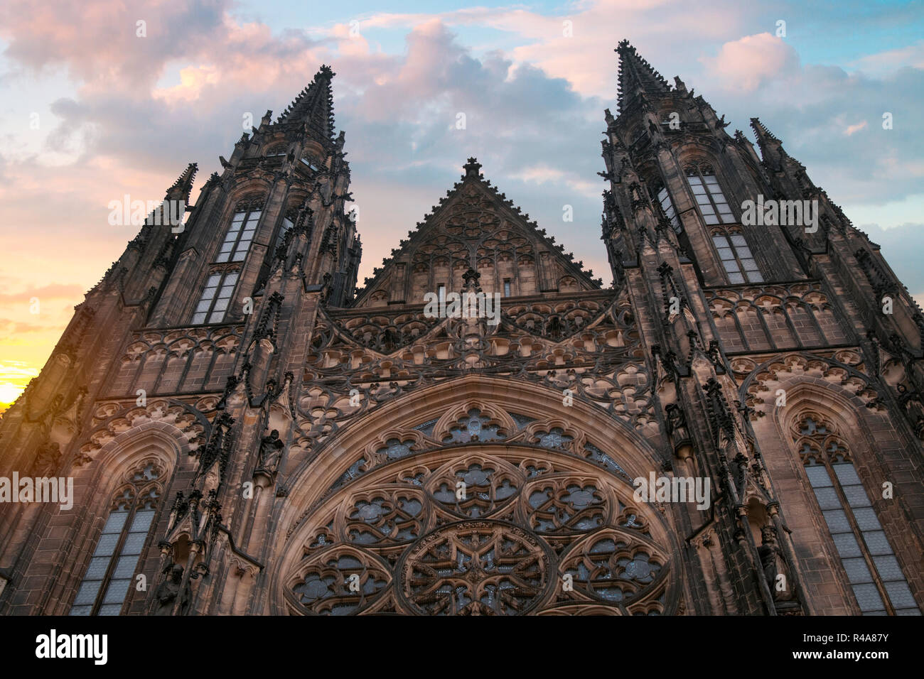 Prague Old town square, Tyn Cathedral. under sunlight. Stock Photo