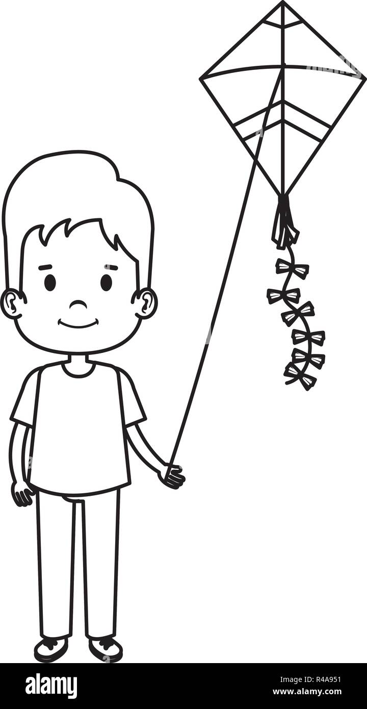 little boy flying kite vector illustration design Stock Vector