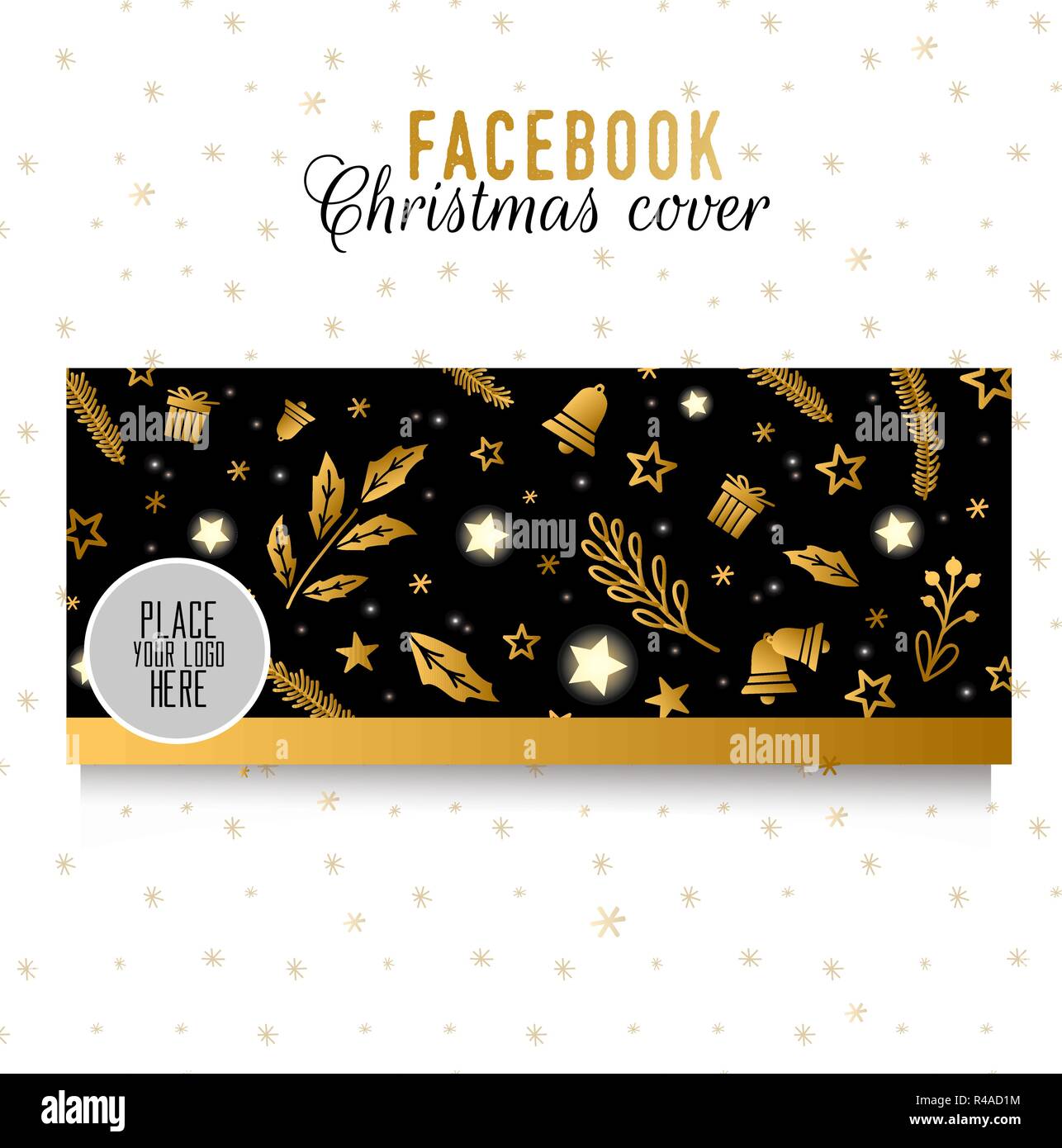 Facebook Christmas Cover Template Golden Elements On Black Background Stilish Design Stock Vector Image Art Alamy