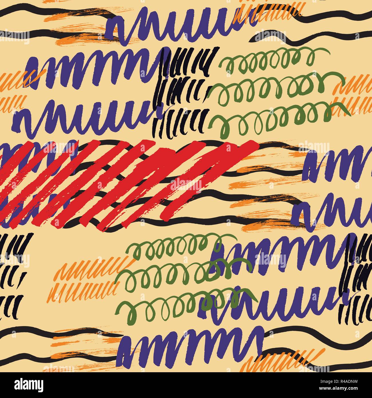 Seamless pattern hand drawn with a brush strokes. Abstract brushstrokes ...