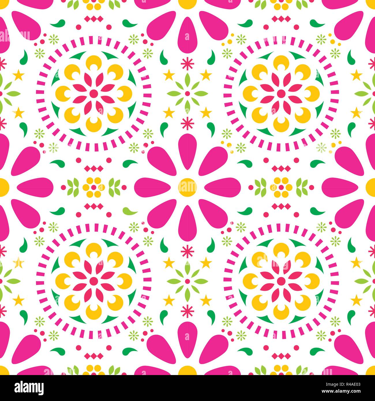 Mexican floral vector seamless pattern, traditional folk art colorful