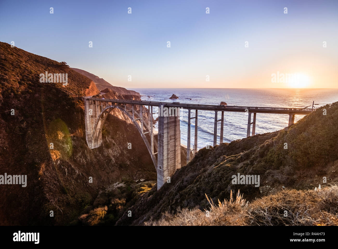 Sunset view of Bixby Creek Bridge on Highway 1, Big Sur, California Stock Photo