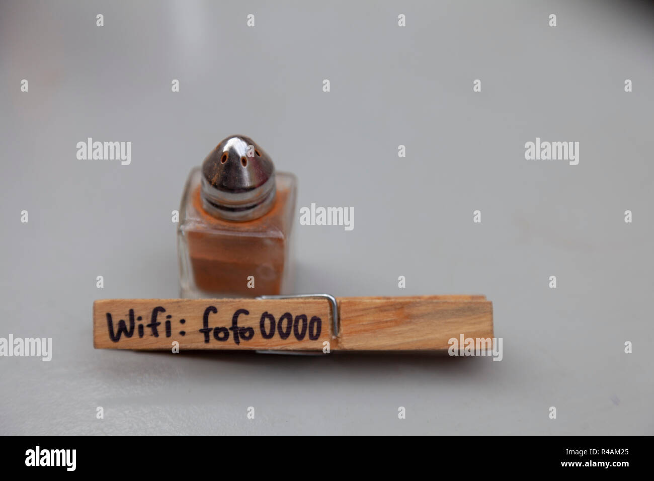 wooden buckle with wifi password near to cinnamon base Stock Photo Alamy