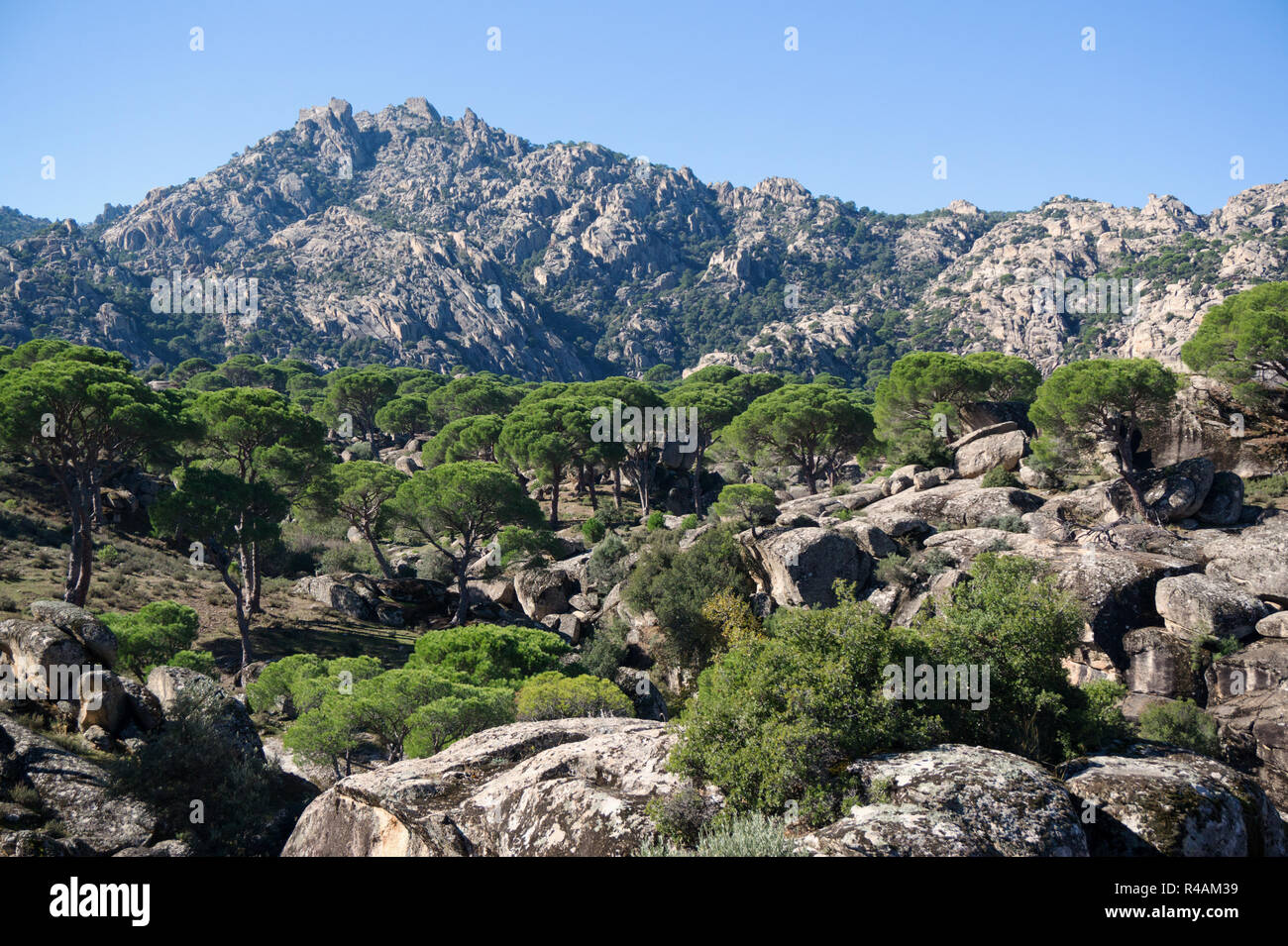 Scenic view of Besparmak Mountain Range with big boulders Aydin Turkey Stock Photo