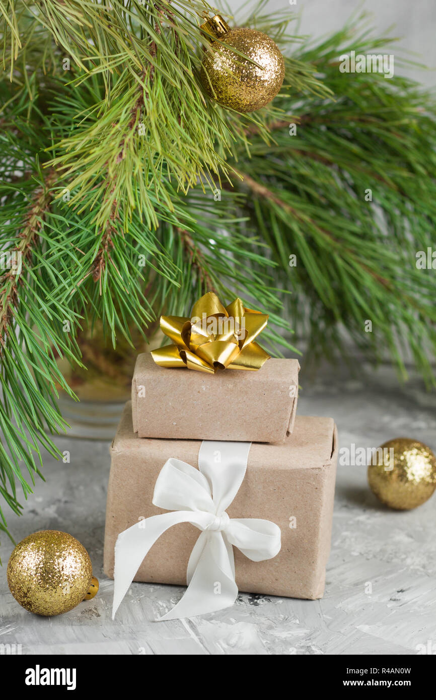 gift boxes under christmas tree Stock Photo