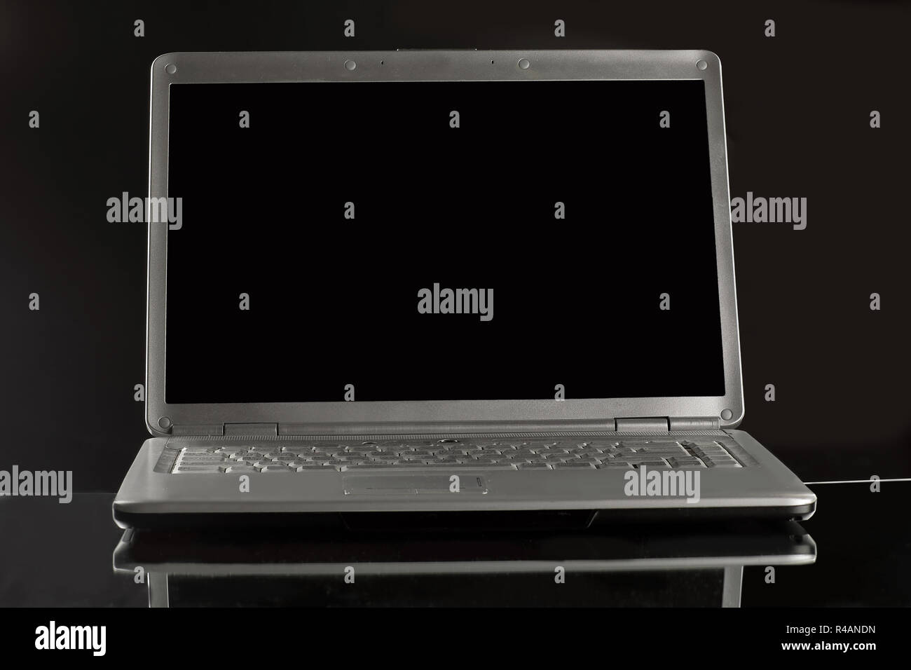 close up. stylish notebook with blank black screen .photo with c Stock ...