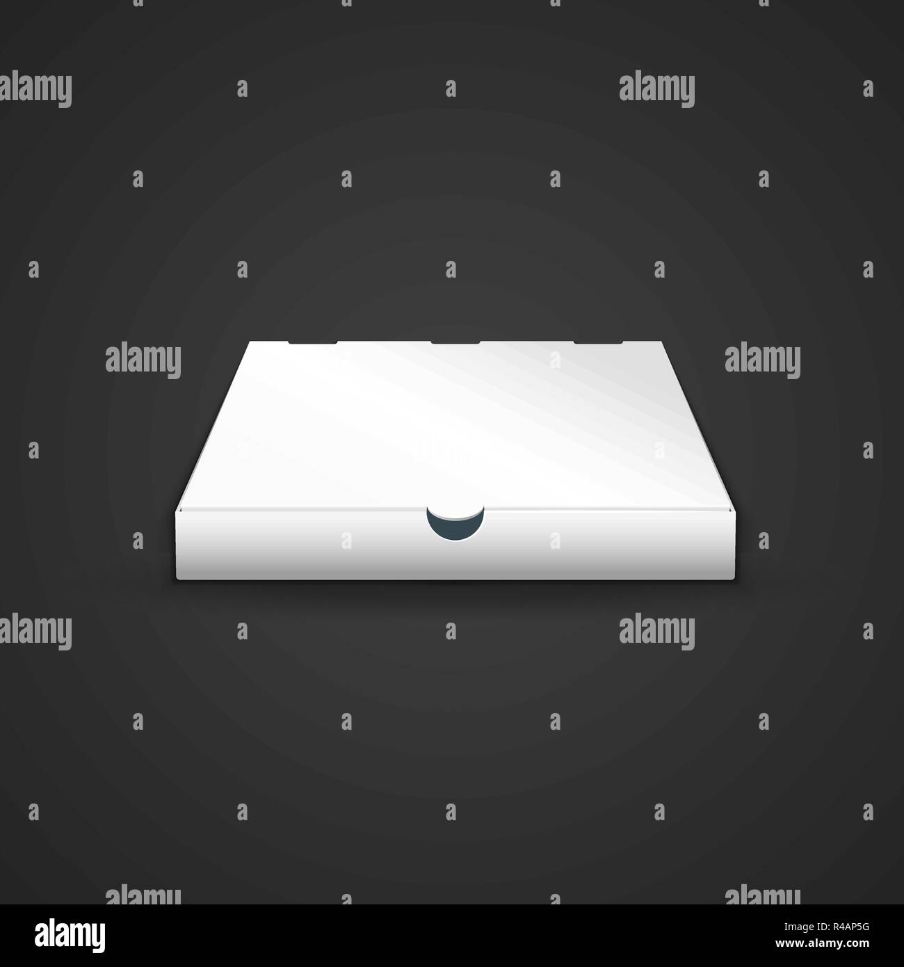 vector mock up blank square cardboard white paper pizza close box illustration realistic with shadow template design isolated on dark background Stock Vector