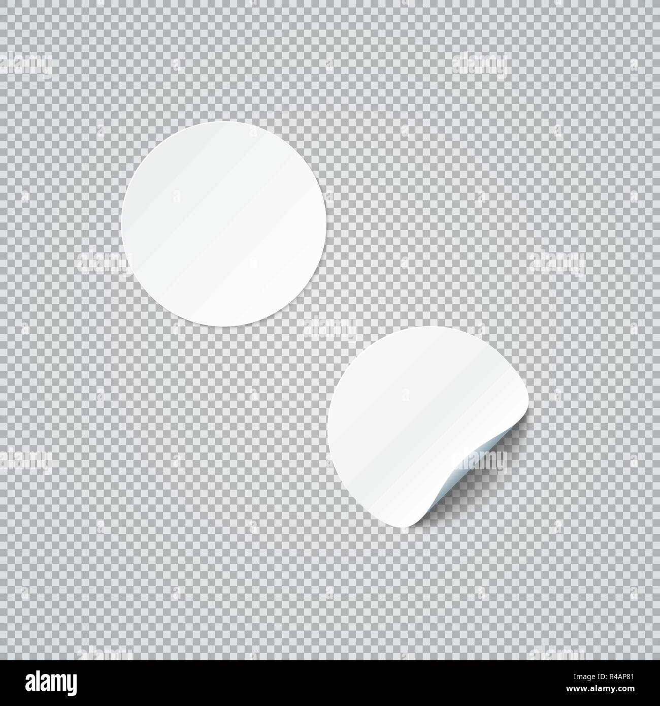 vector white mock up paper circle round warped peel off corner sticker illustration realistic with shadow template design isolated on transparent back Stock Vector
