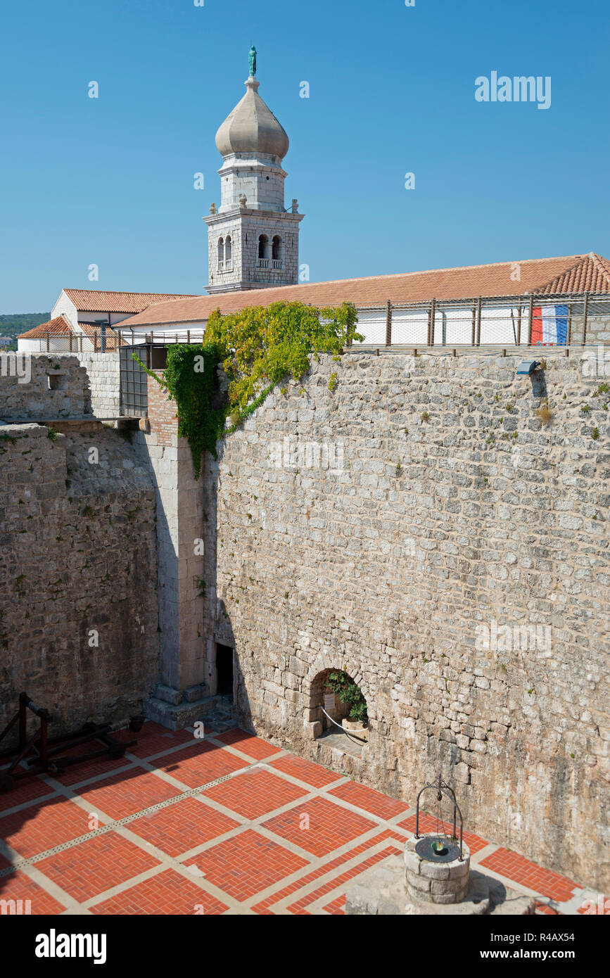 Frankopan castle and St Mary's Basilica, Krk, Krk Island, Kvarner Bay, Croatia Stock Photo
