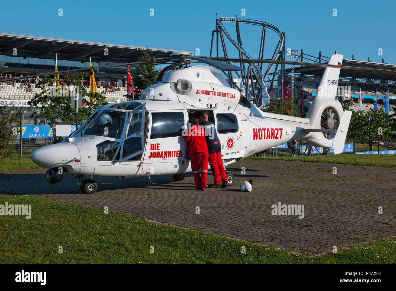 emergency helicopter, race track, Eifel, Rhineland-Palatinate, Germany, Europe Stock Photo