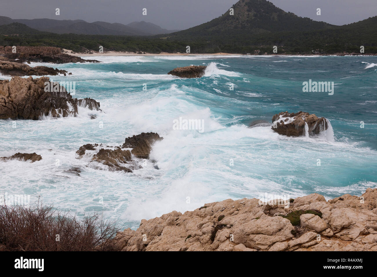 winter storm, rough sea, whitecap, dangerous waters, mediterranean sea, Mallorca, Spain, Europe Stock Photo