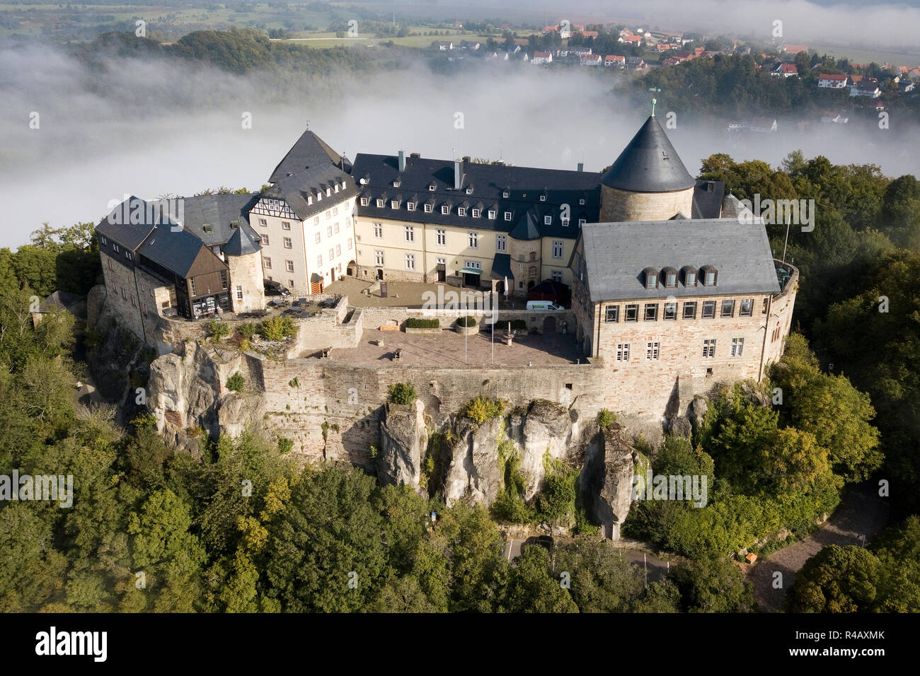 drone photo, castle of Waldeck Hotel castle Waldeck, Hesse, Germany, Europe Stock Photo
