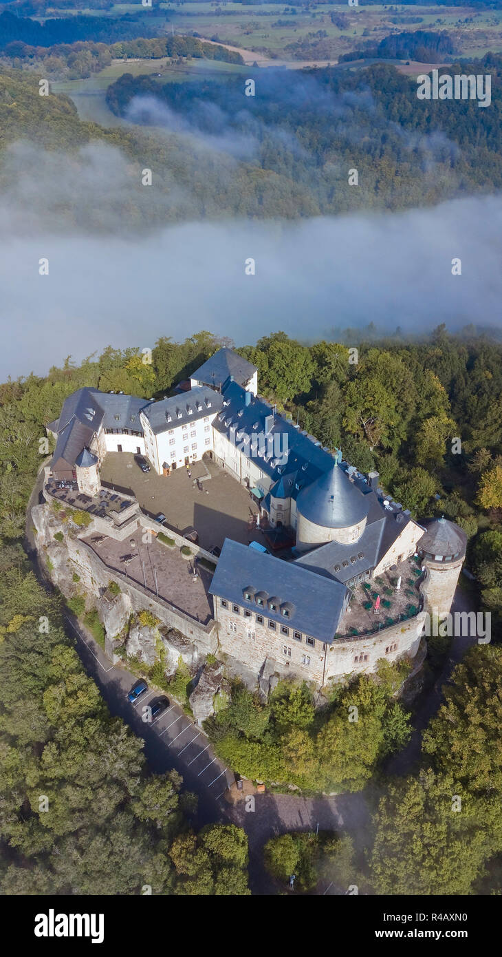drone photo, castle of Waldeck Hotel castle Waldeck, Hesse, Germany