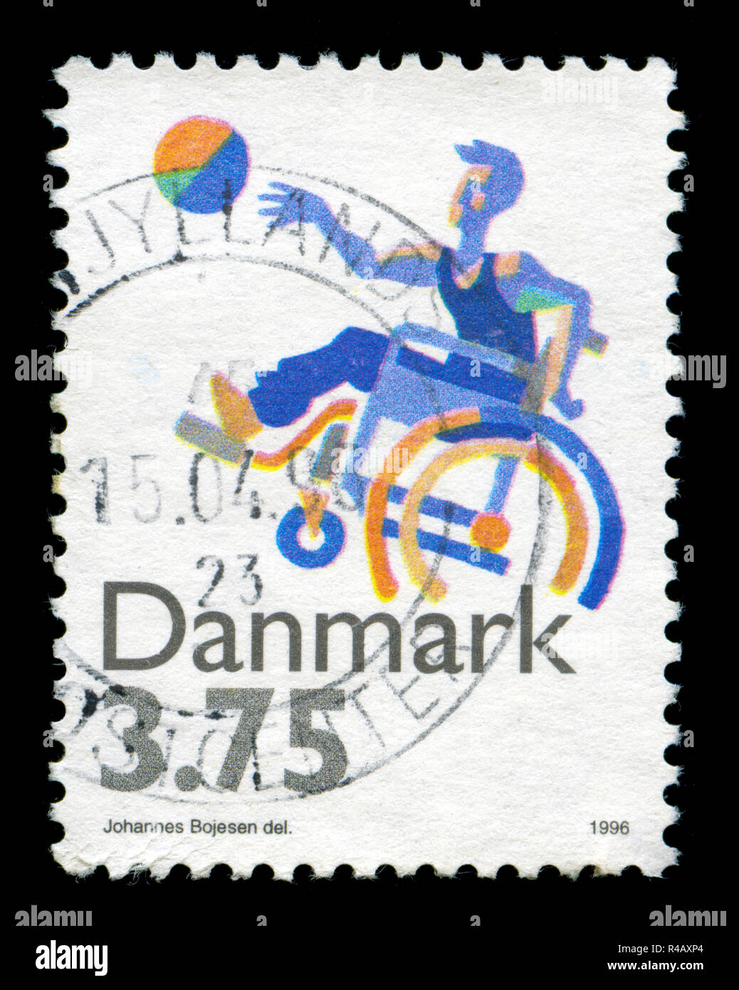 Postmarked stamp from Denmark in the Sports series issued in 1996 Stock Photo