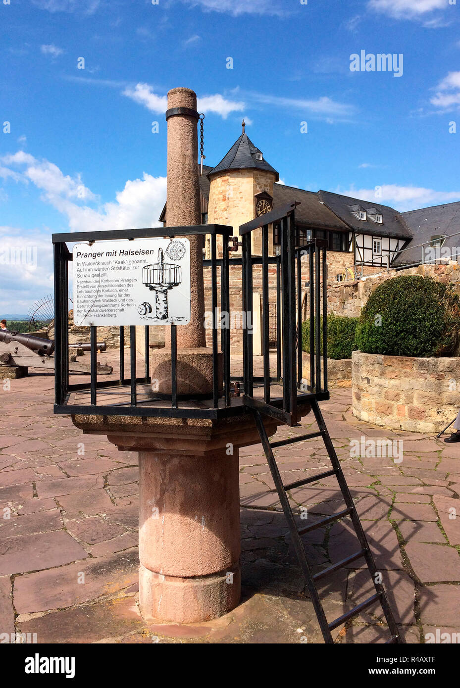 pillory, castle of Waldeck, Hesse, Germany, Europe Stock Photo