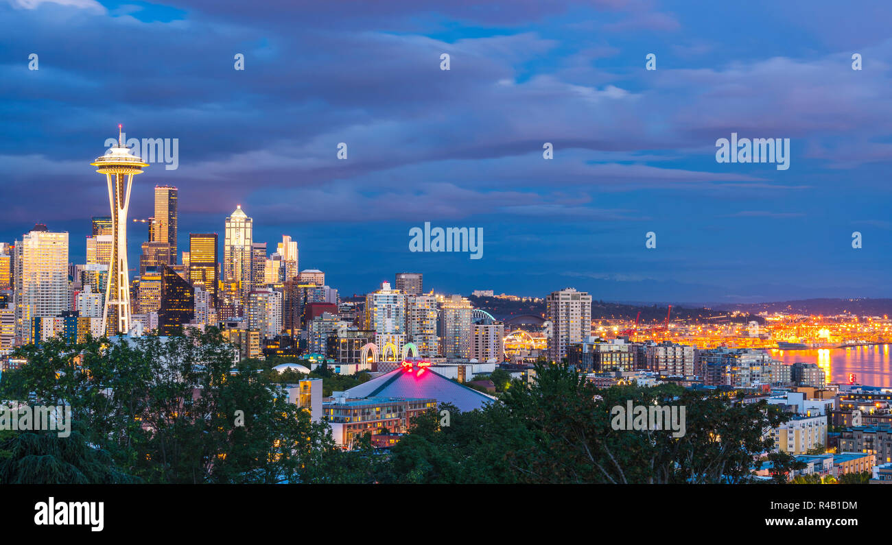 colorful Seattle city scape with cloudy at sunset,Seattle,Washington,usa. Stock Photo