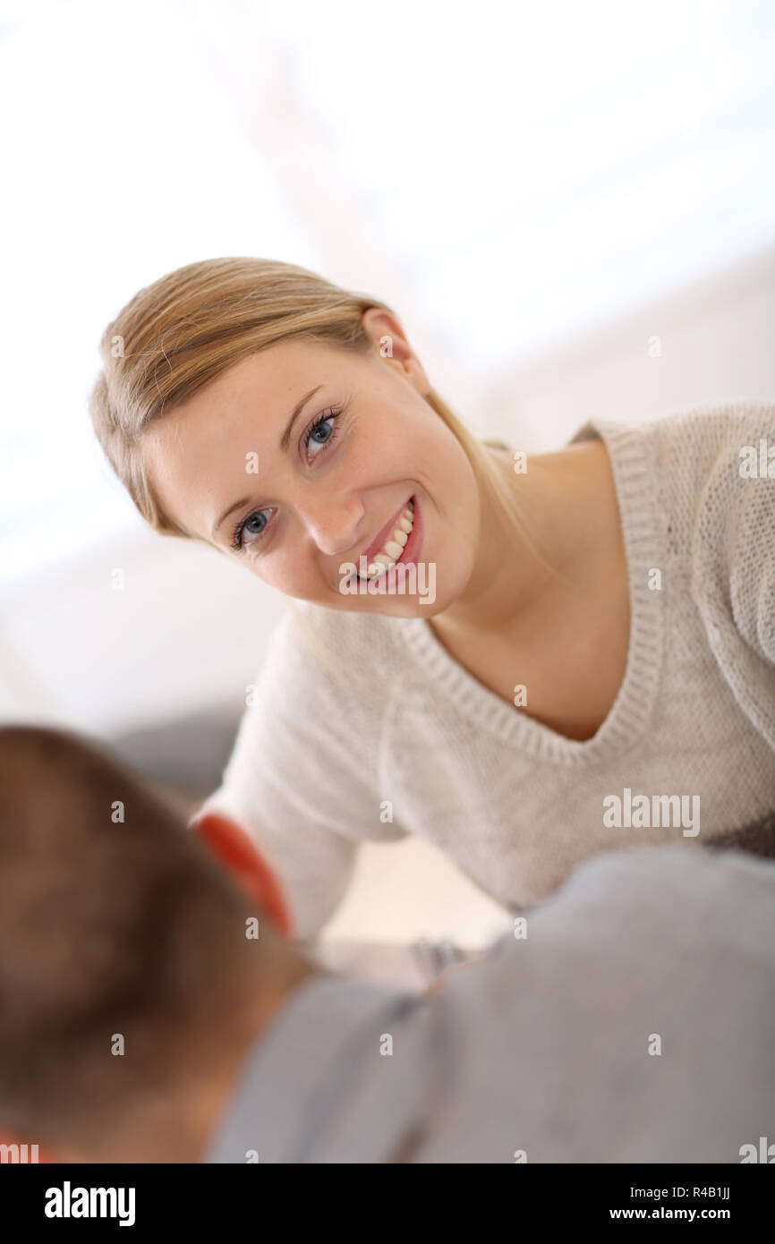 Portrait of cheerful student girl in class Stock Photo - Alamy