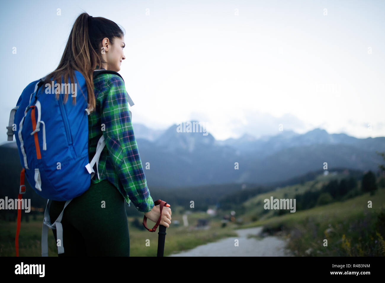 Female woman trekking forest hi-res stock photography and images - Alamy