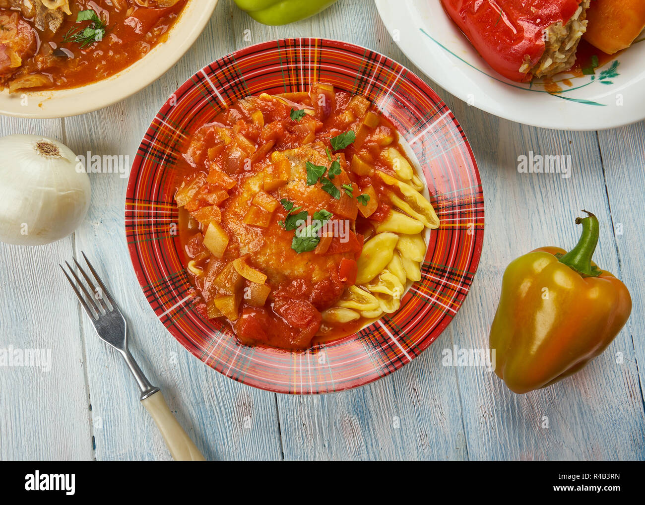 Chicken Paprikash, Hungarian cuisine, Traditional assorted dishes, Top