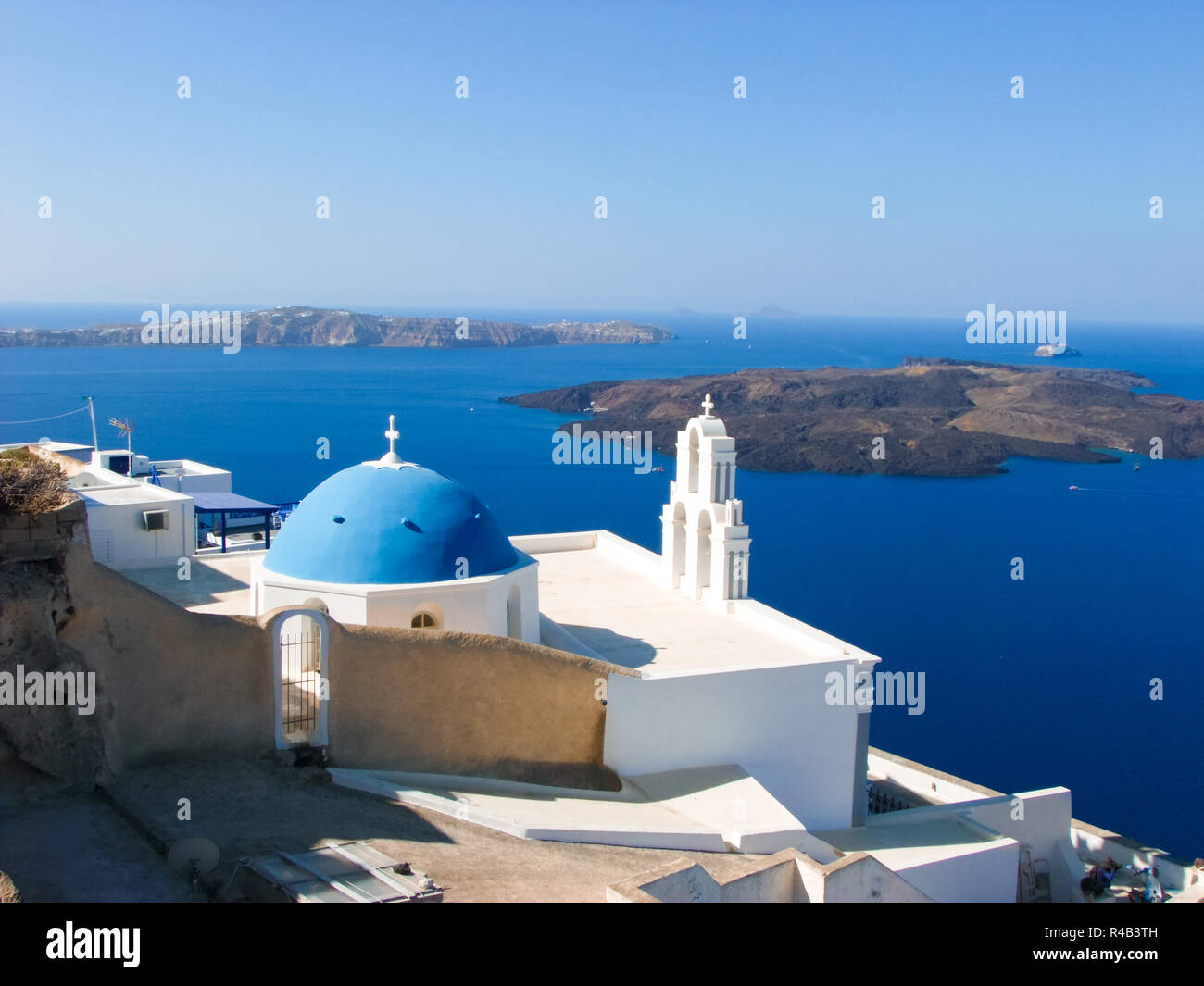 Santorini church with a great ocean view, Greece. Stock Photo