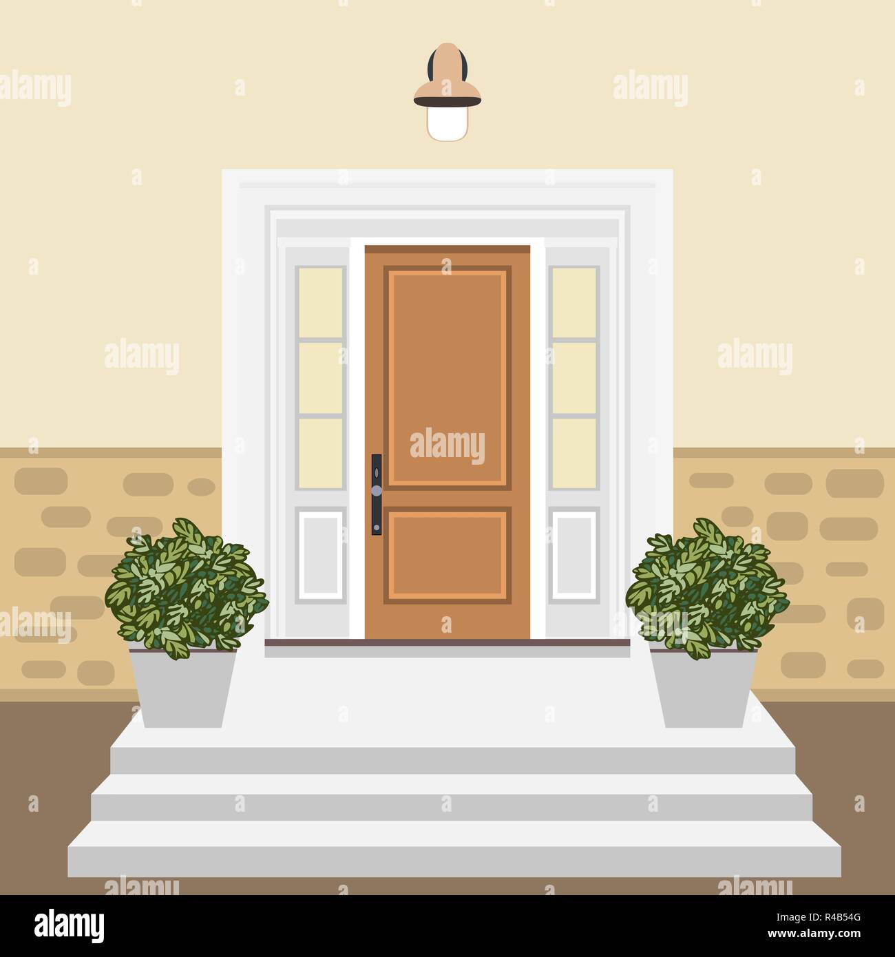 House door front with doorstep and steps porch Vector Image