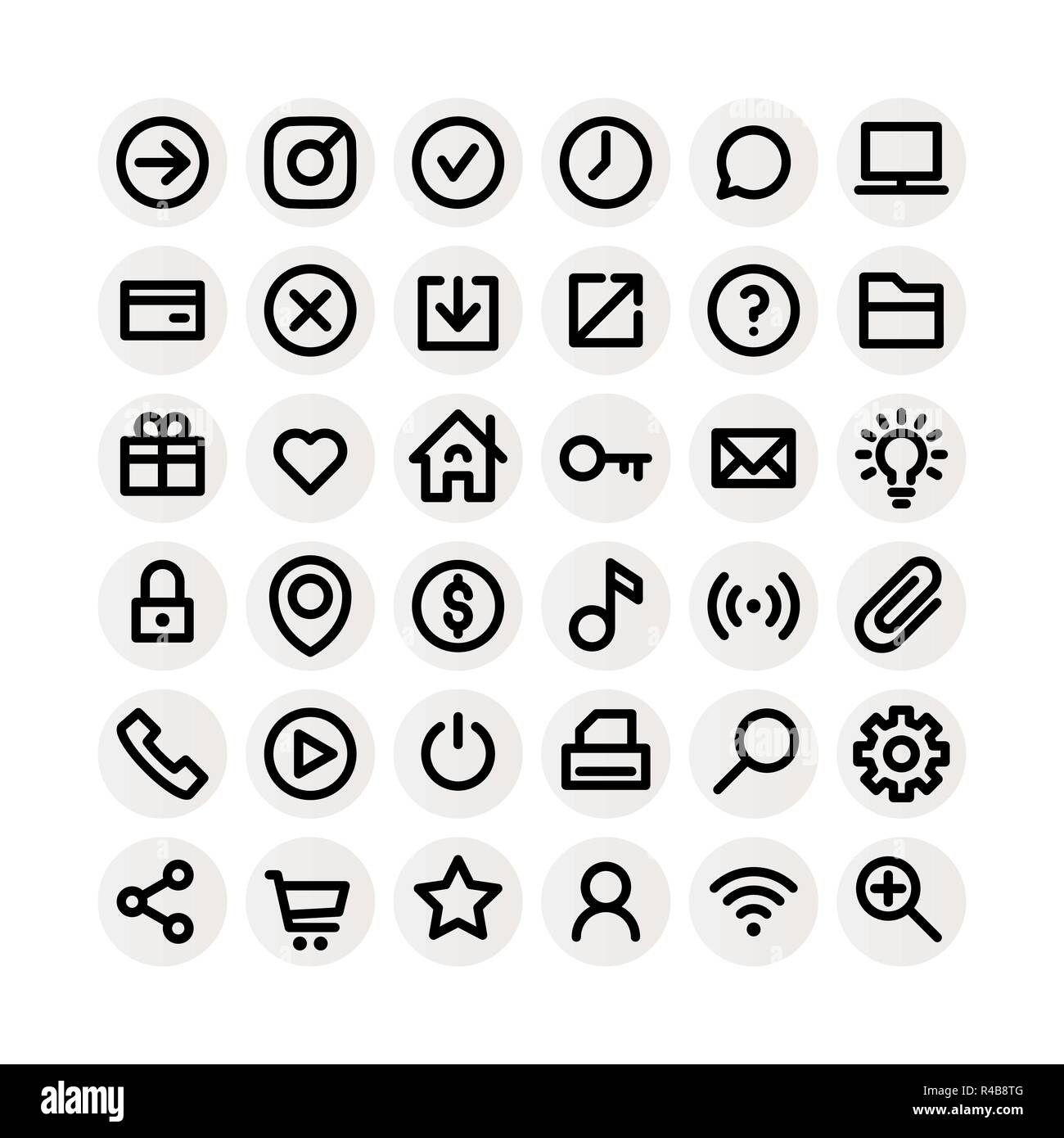 Vector set of bold black flat line icons over white background for your graphic and web design Stock Vector