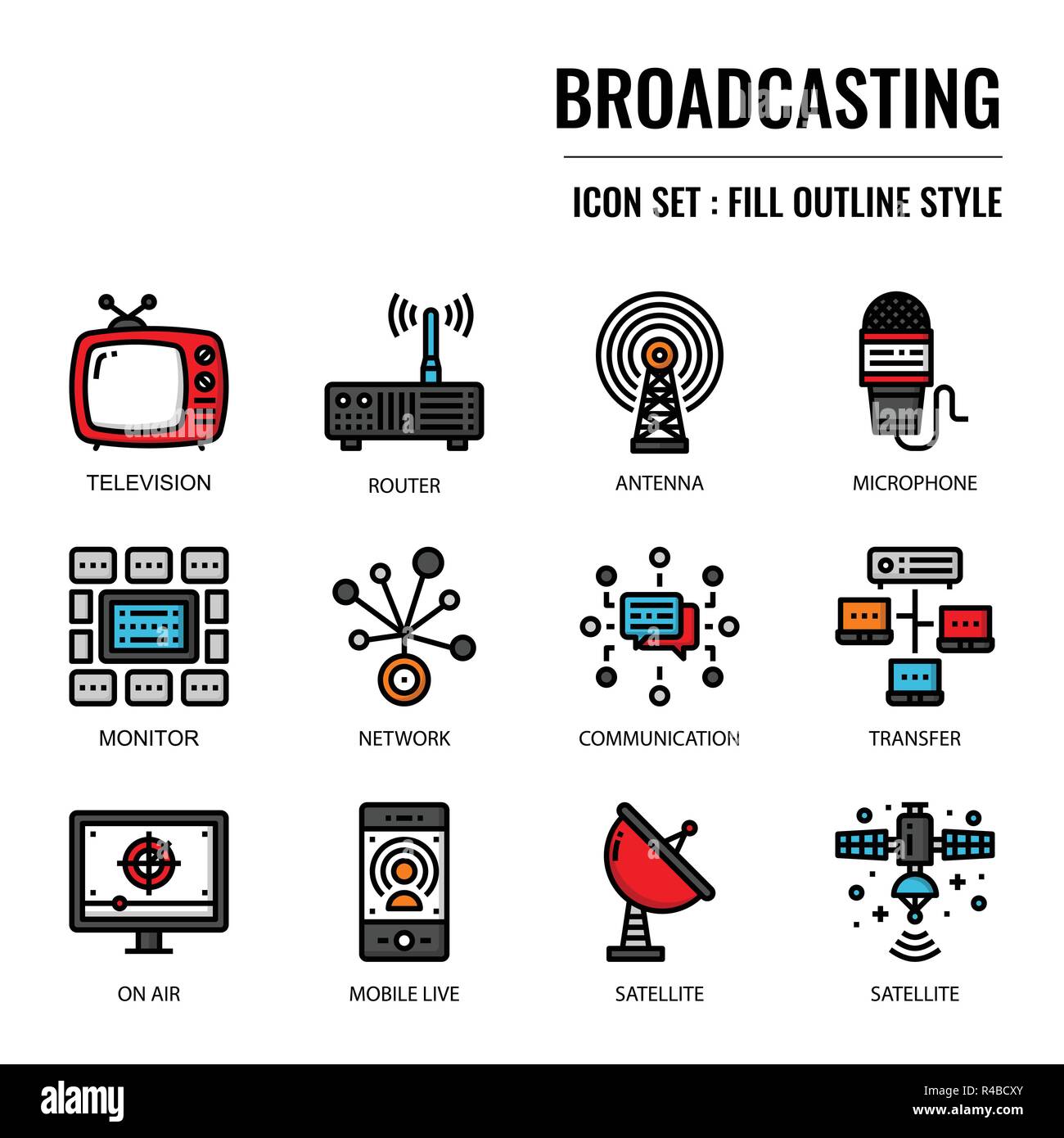 Broadcasting, pixel perfect icon, isolated on white background Stock Vector