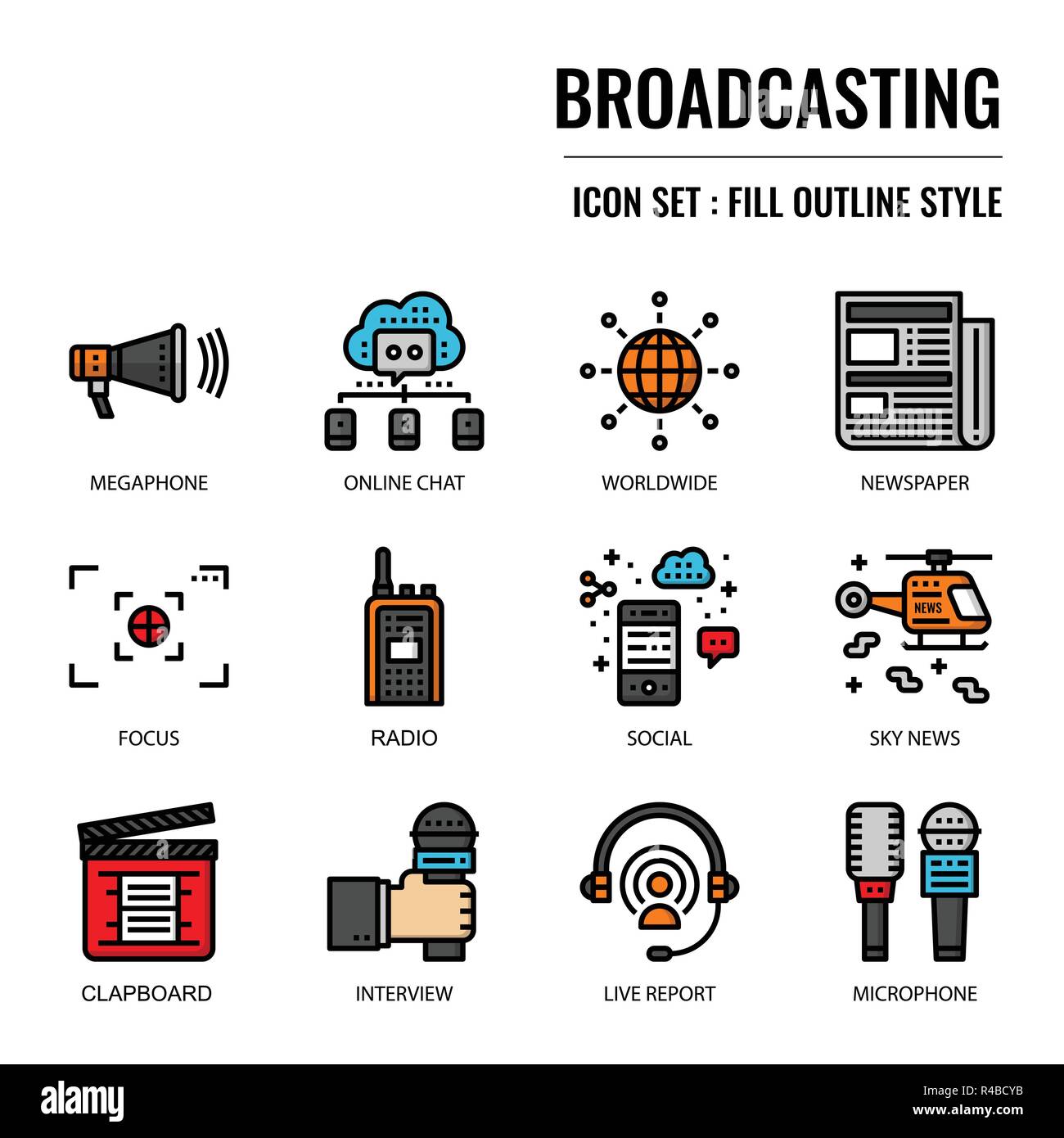 Broadcasting, pixel perfect icon, isolated on white background Stock Vector