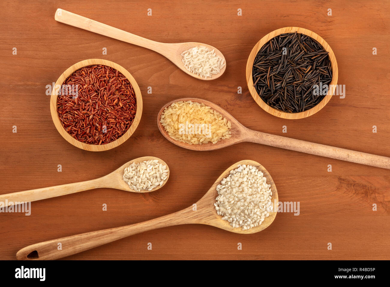 Red long grain Camargue rice, white paella bomba rice, risotto carnaroli, parboiled, jasmine