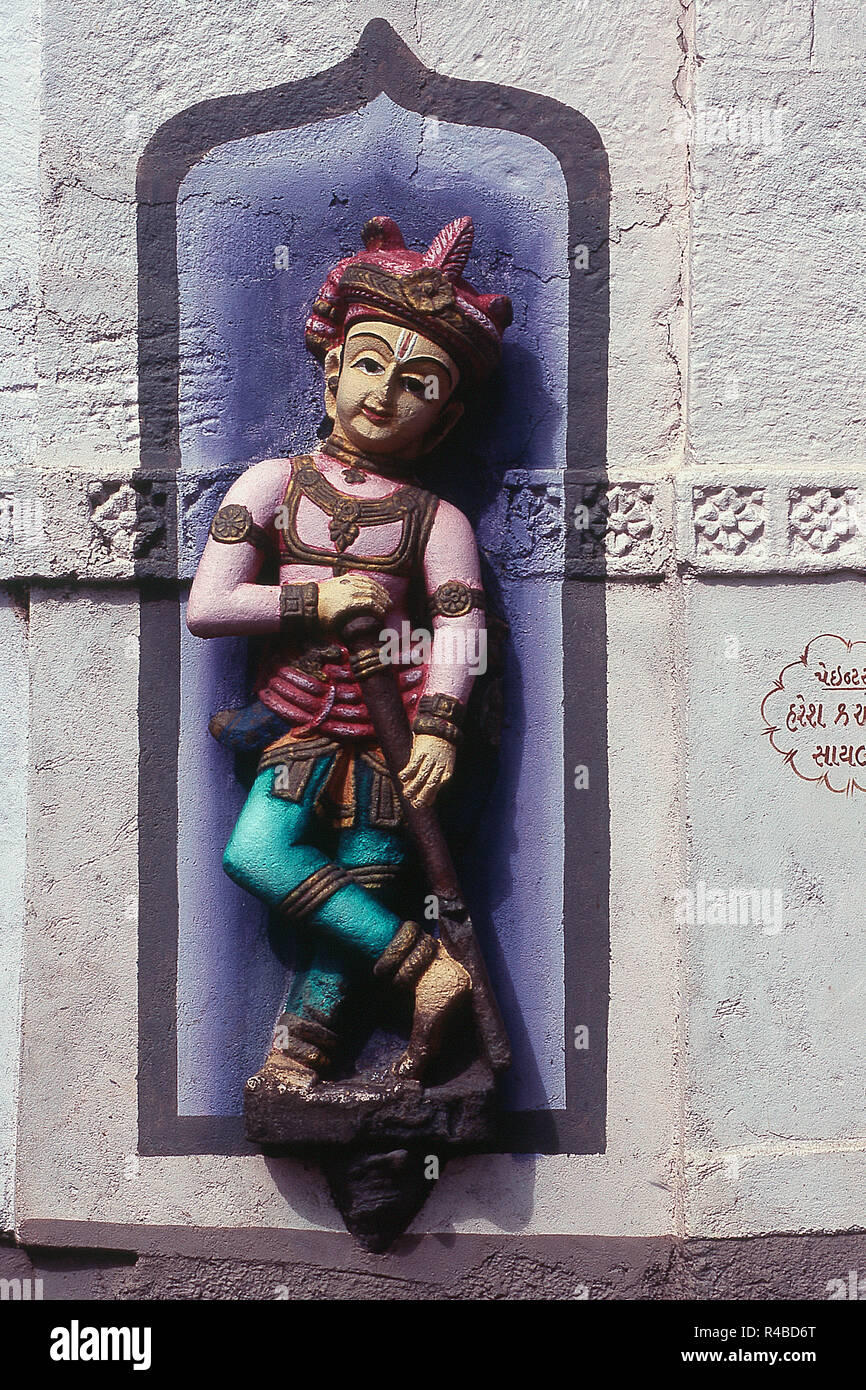 Colourful statue on door of temple at Sayla, Gujarat, India, Asia Stock Photo