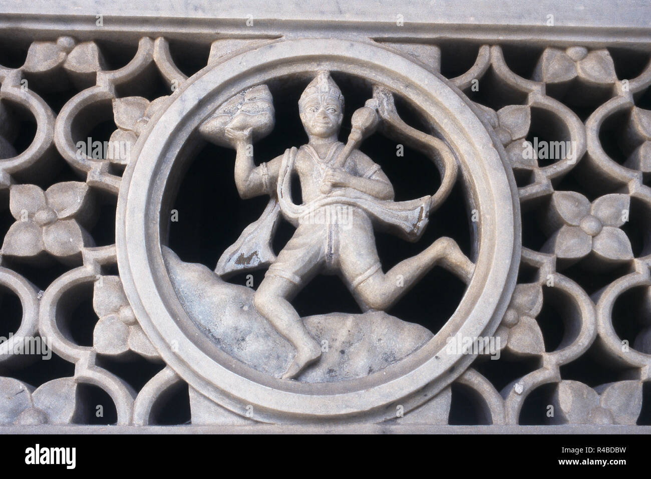 Marble carved jalli of Lord Hanuman, Sayla, Gujarat, India, Asia Stock Photo