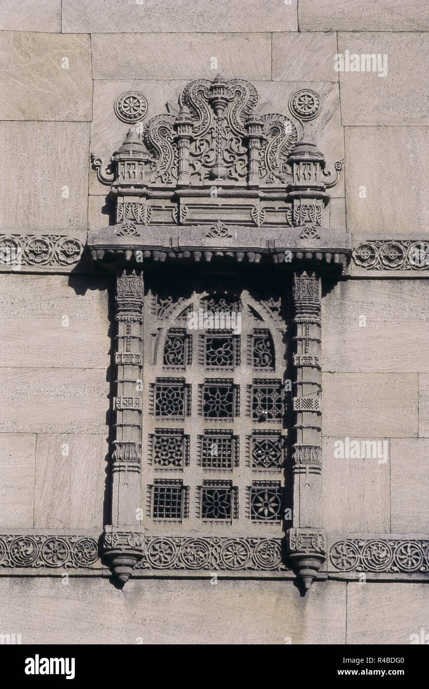 Carved window at Rani Sipri's Mosque, Ahmedabad, Gujarat, India, Asia Stock Photo