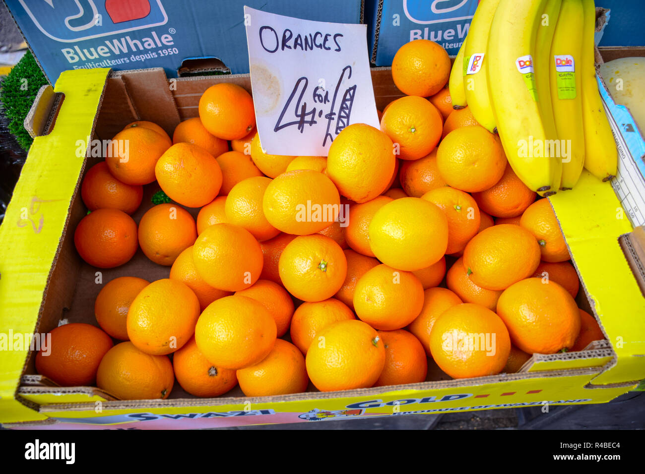 Fresh oranges selling at  Portobello Market in Portobello Road, Notting Hill, London, England, United Kingdom Stock Photo