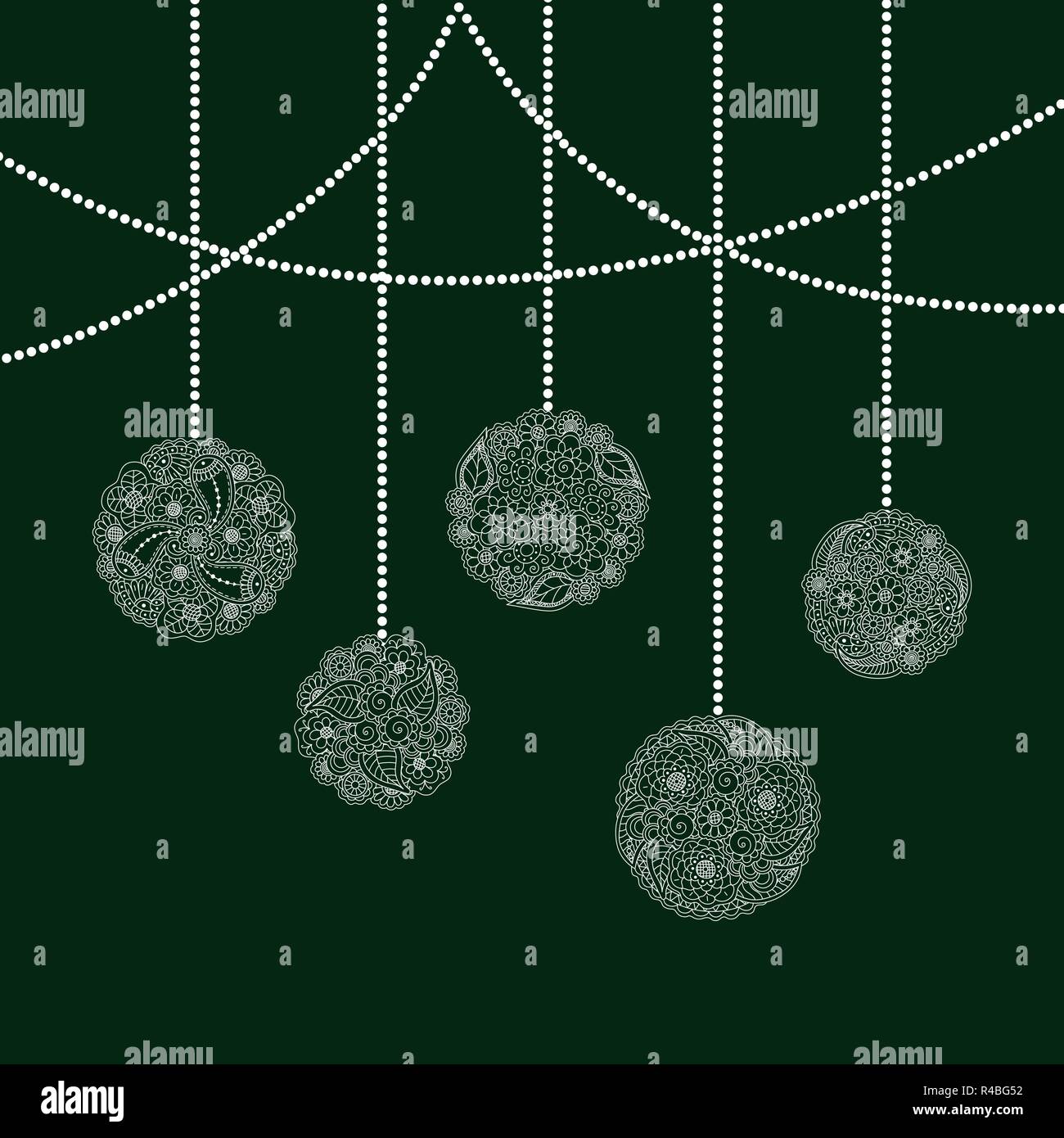 Vector decorative Christmas card with white tree ball toy from floral ...