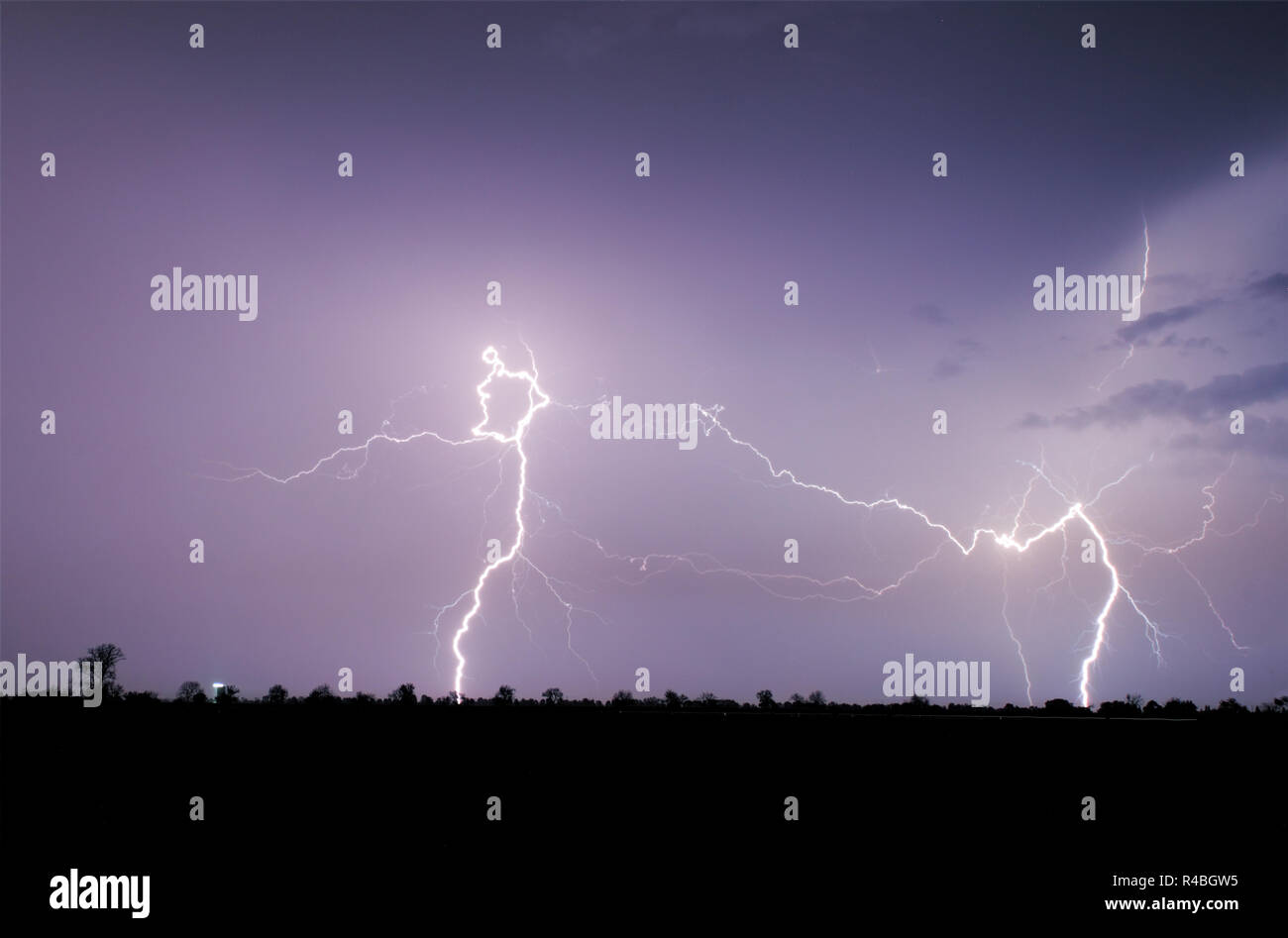 Lightning bolts and storm Stock Photo