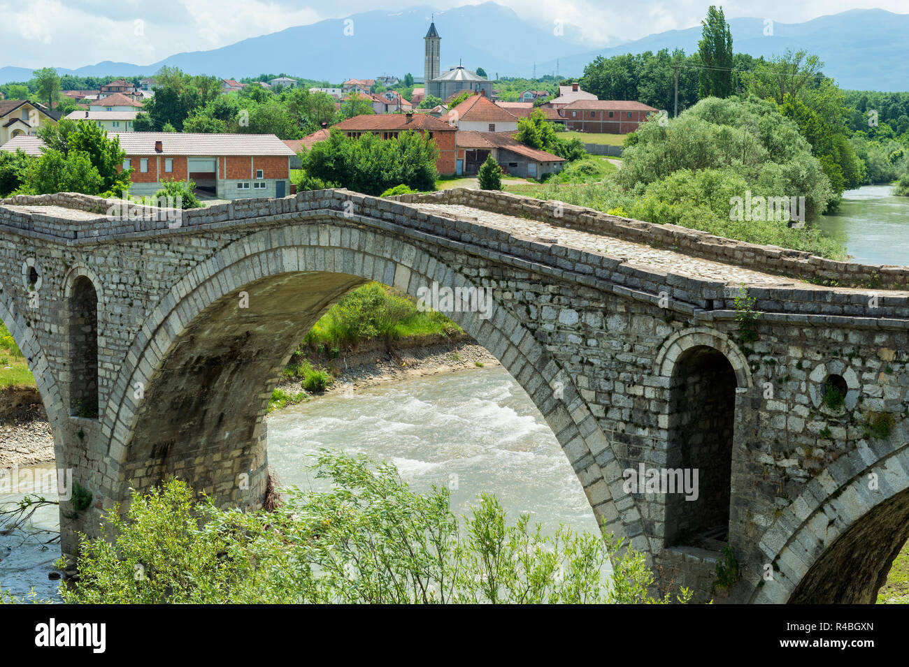 Ottoman style Terzijski Bridge or Tailor’s Bridge, Gjakova, Kosovo Stock Photo