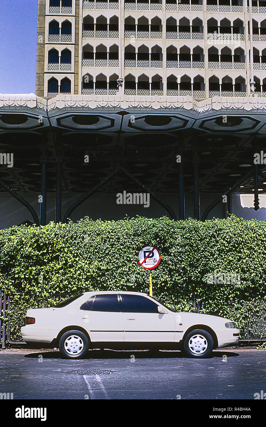 Toyota Camry car parked on street below no parking sign, Bombay, Mumbai, India, Asia Stock Photo