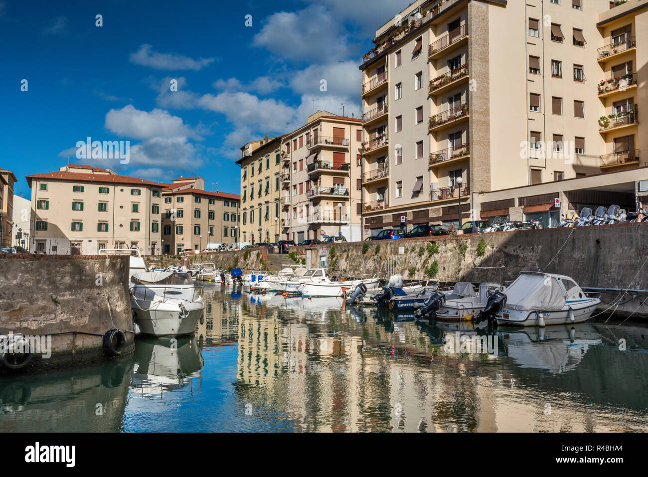 Boats at canal of Piccola Venezia (Little Venice), view from Via della