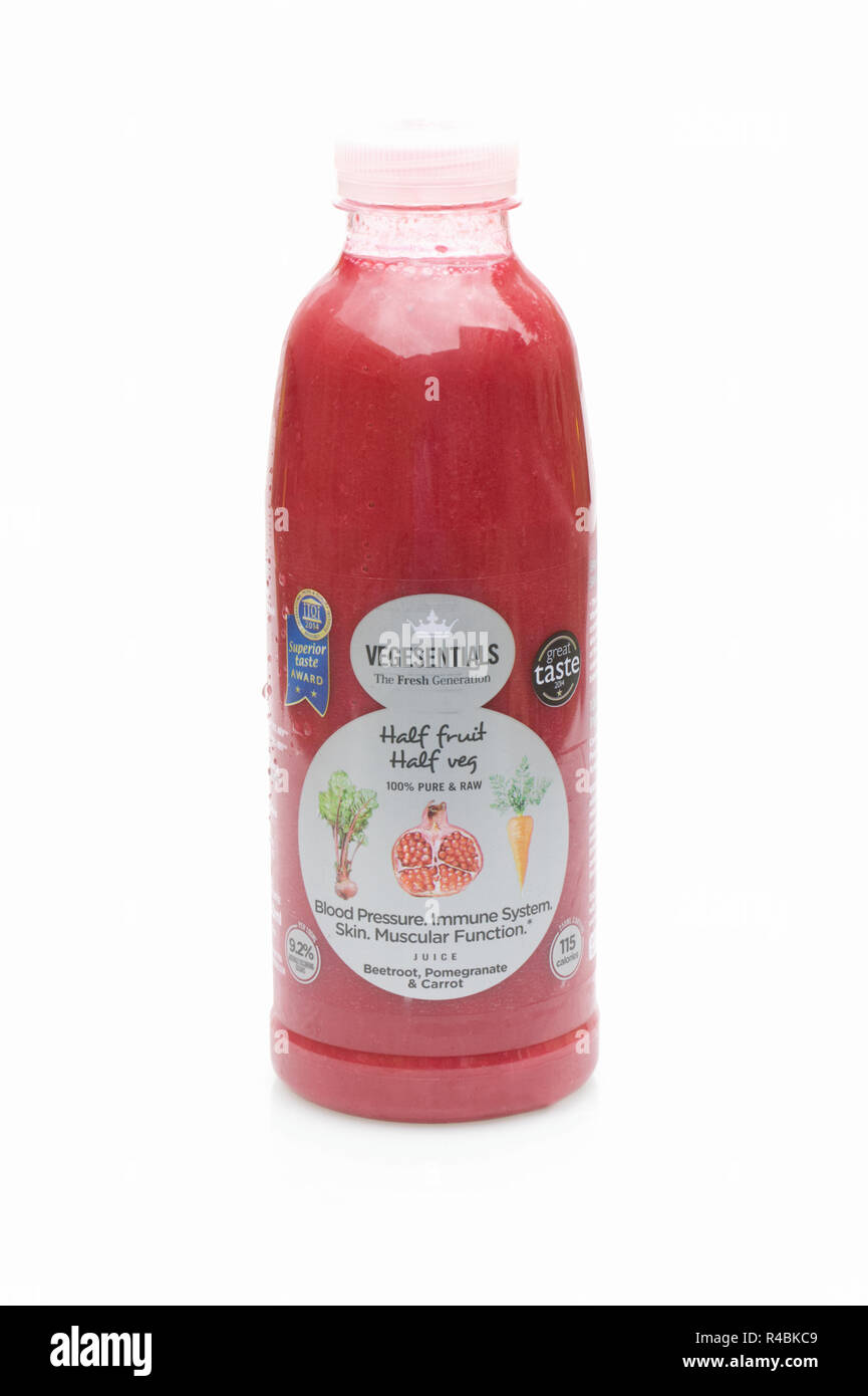 Vegessentials Juice in a bottle. Stock Photo