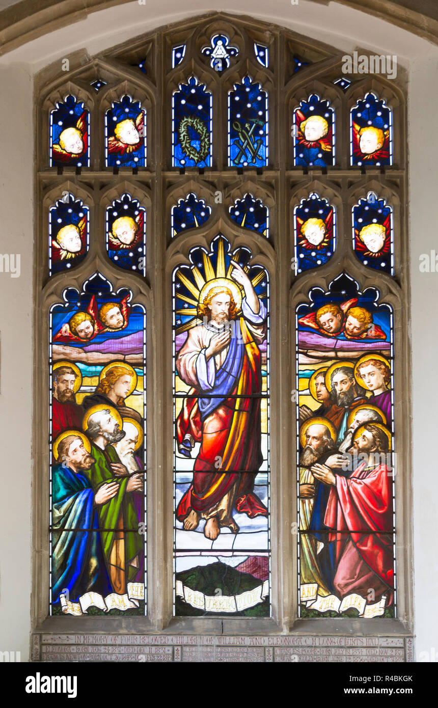 Stained glass window church of Saint John, Saxmundham, Suffolk, England