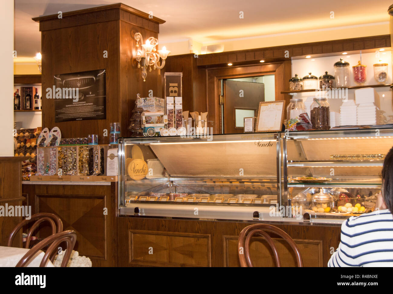 Interior of a traditional Italian cafe in Cagliari, Sardinia, Italy