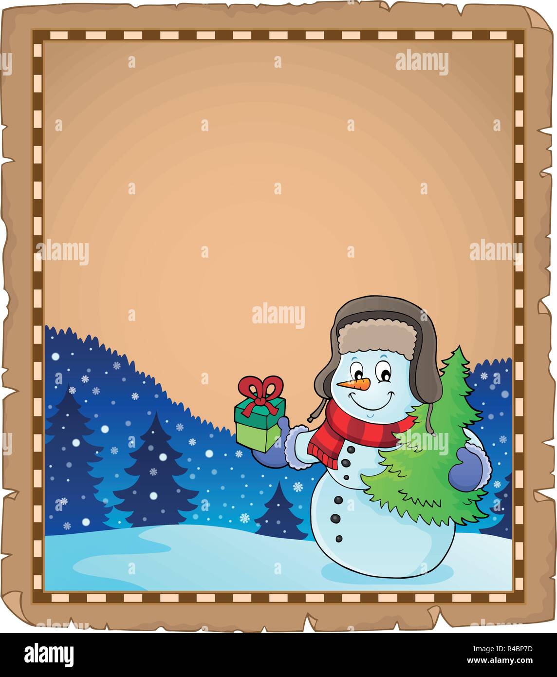 Christmas snowman subject parchment 4 - eps10 vector illustration Stock ...