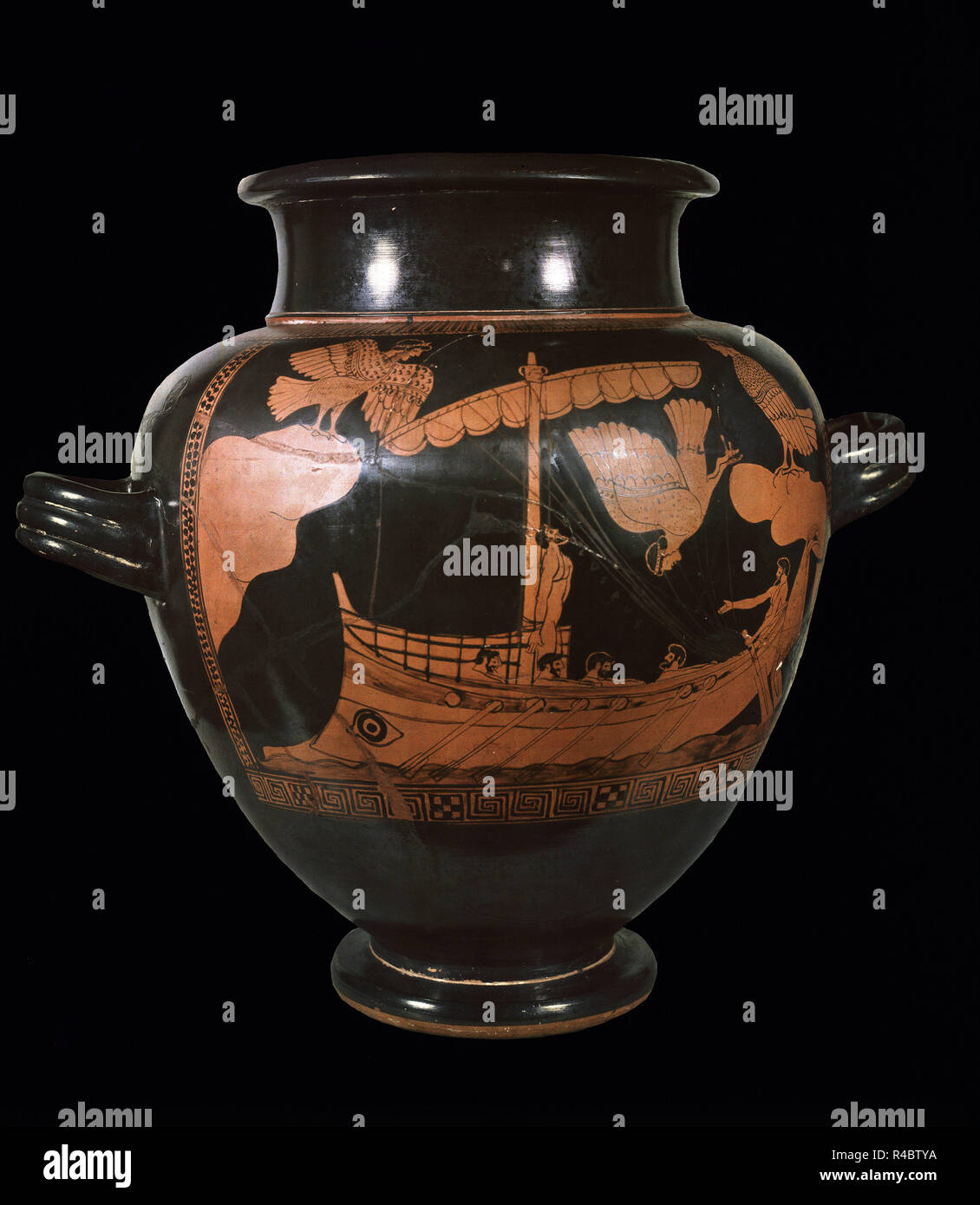 Greek pot with Odysseus and the sirens. Madrid, Private collection. Location: PRIVATE COLLECTION. MADRID. SPAIN. Stock Photo