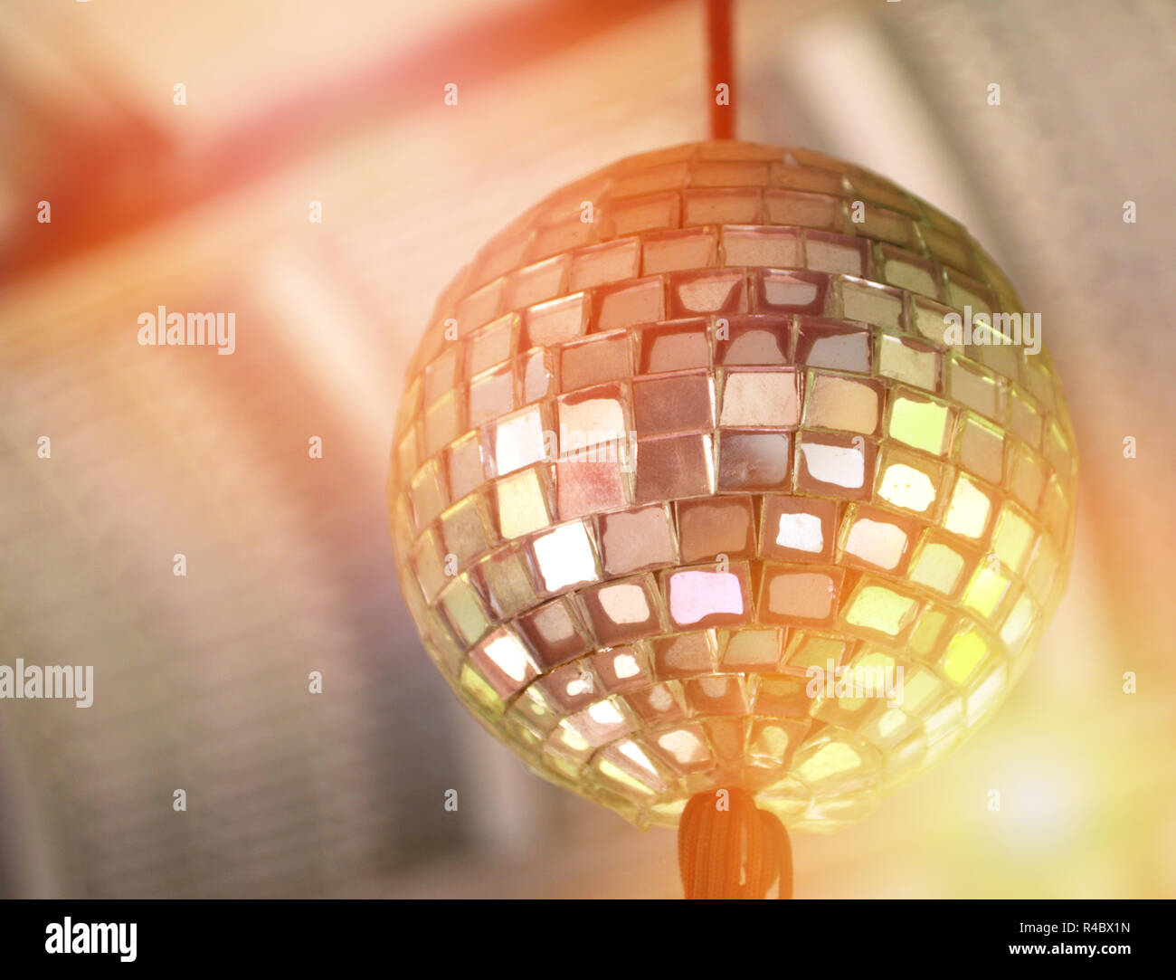 Disco Ball Hang On Ceiling And Light Reflection Background Old