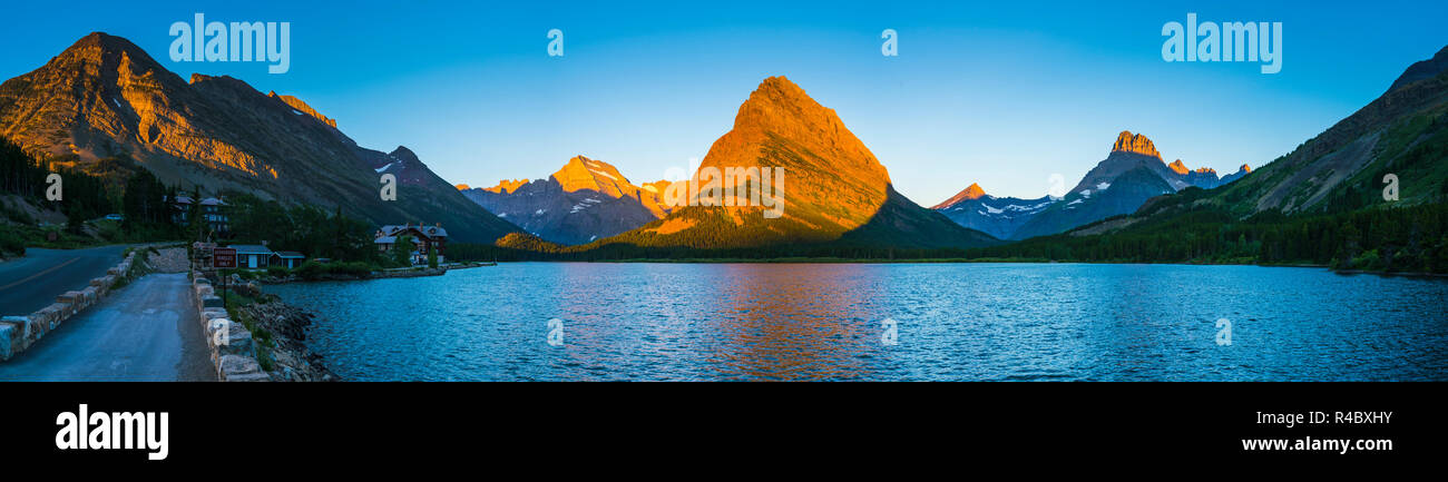beautiful landscape at Swiftcurrent Lake  when sunrise in Many Glacier area ,Montana's Glacier National Park,Montana,usa. Stock Photo