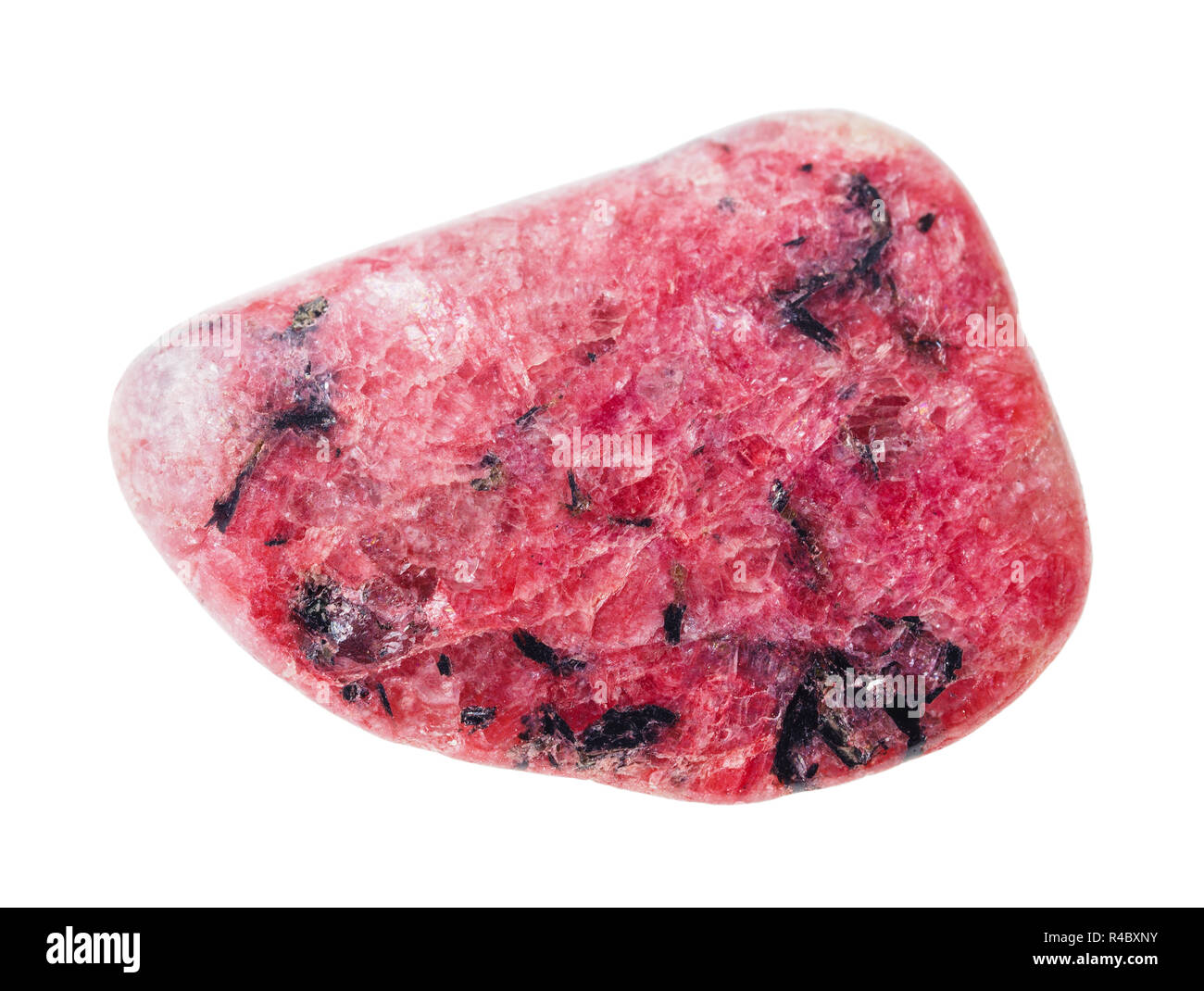 macro photography of natural mineral from geological collection - tumbled red crazy lace Agate stone on white background Stock Photo